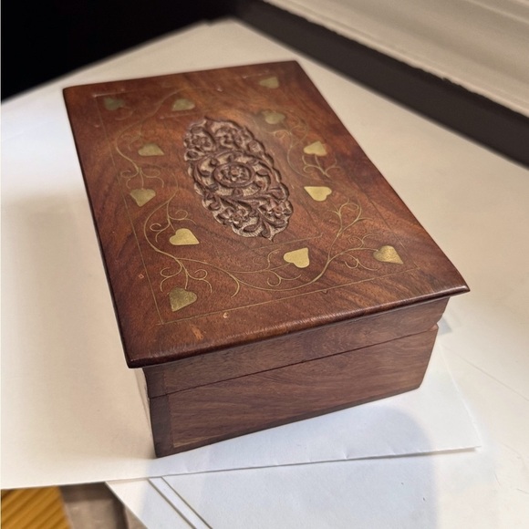 ✨Vintage Archana Crafts Hand Craved with Brass Inlay Jewellery or Trinket Box ✨ - Picture 14 of 16